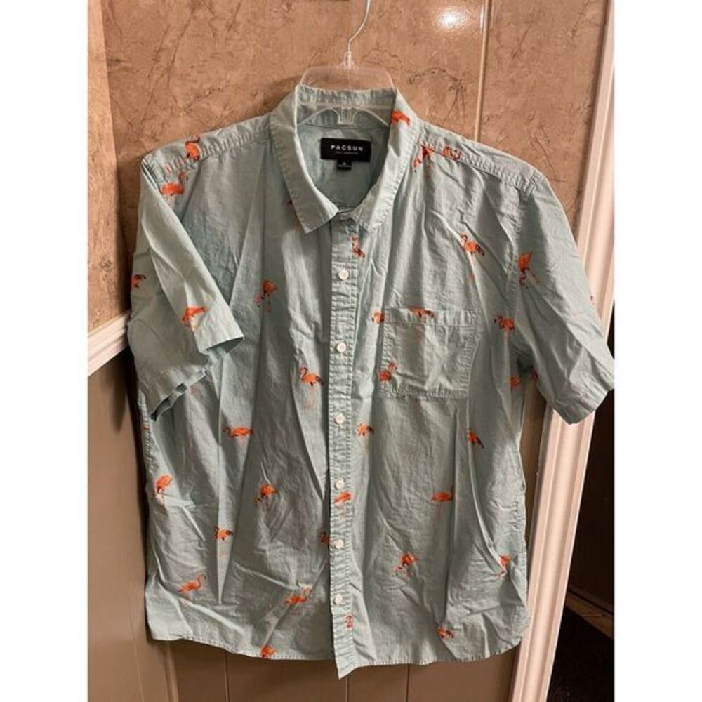 Pacsun Los Angeles Flamingo Blue Button Down Shirt Size‎ XL